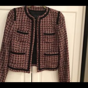 MNG Bucle jacket. Red and black with black piping.